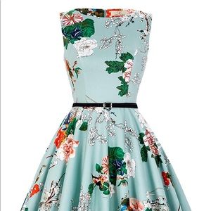 Boatneck sleeveless vintage tea length dress teal